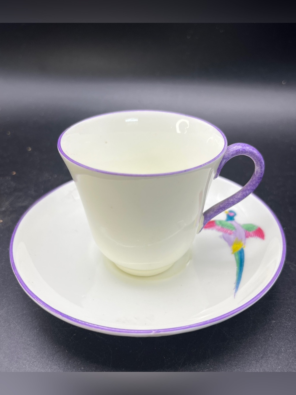 Vintage Crown Staffordshire Bird of Paradise Teacup Saucer Set England 1930s